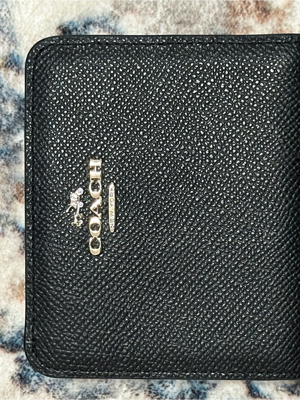Coach Black Compact Bifold Wallet with Gold Emblem